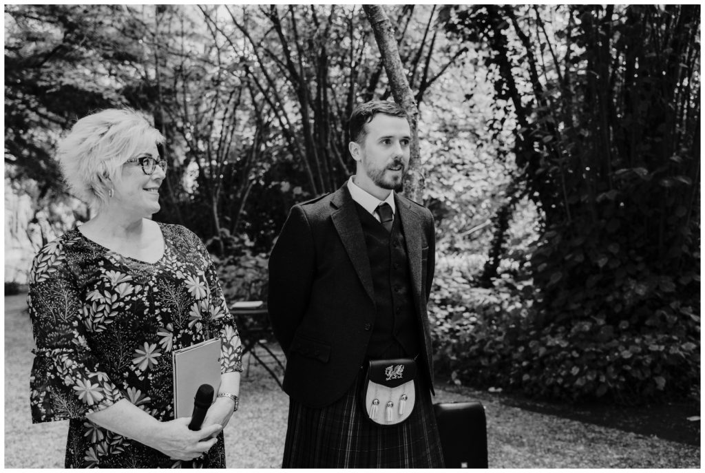 Groom waiting for bride at ceremony at Stonebridge Wedding Venue in Geraldine South Canterbury