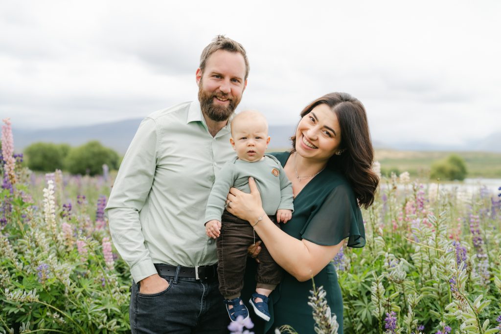 Family Photographer in Tekapo with the lupins