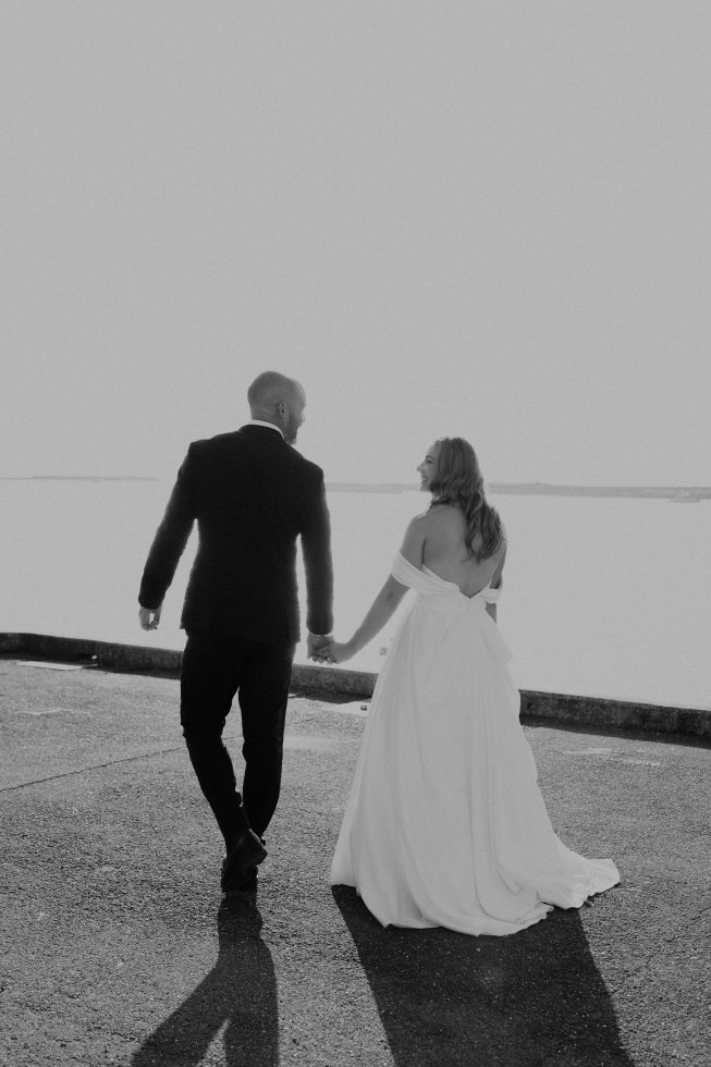 Cinematic black and white silhouette portrait by a Nelson wedding photographer